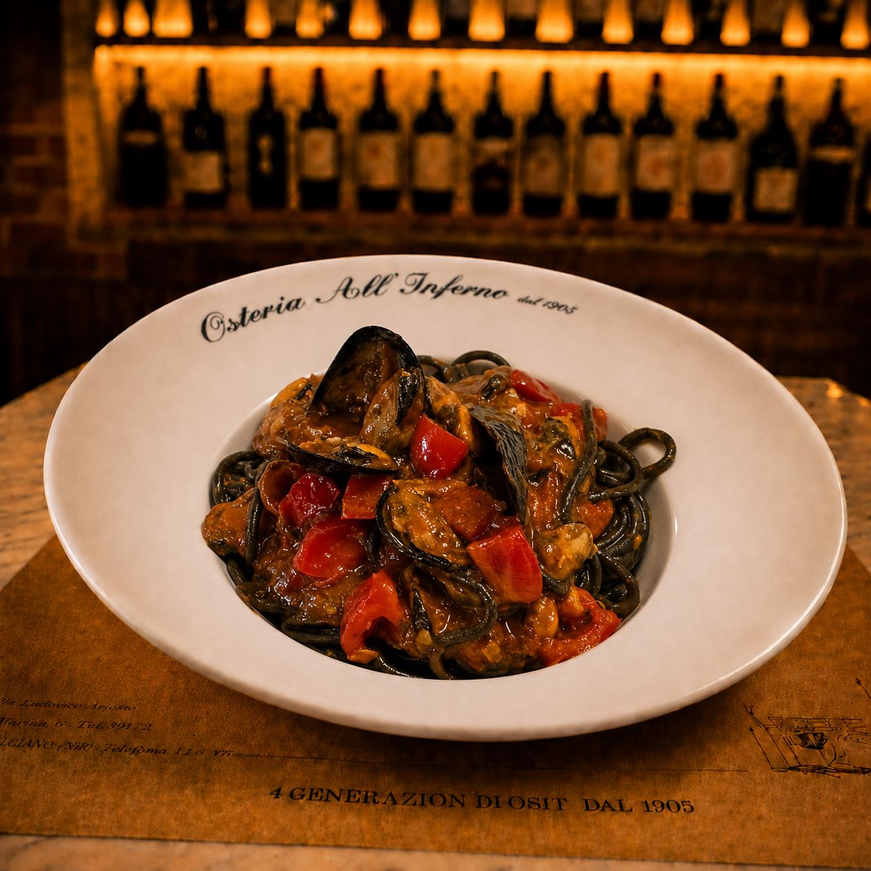 LINGUINE AL NERO DI SEPPIA  CON I MUSCOLI 